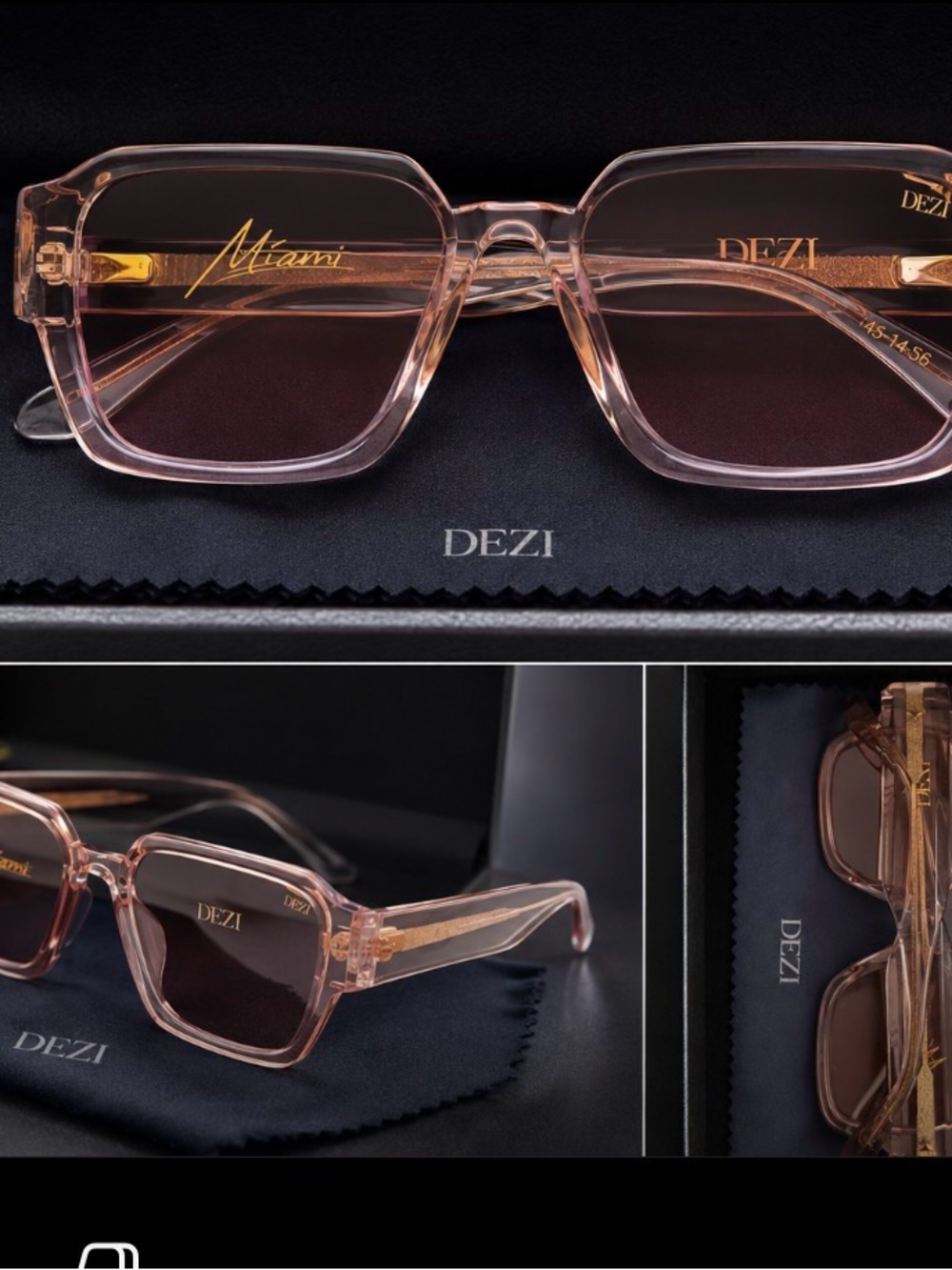 DEZI Transparent Pink Square-Frame Sunglasses with Gold Accents